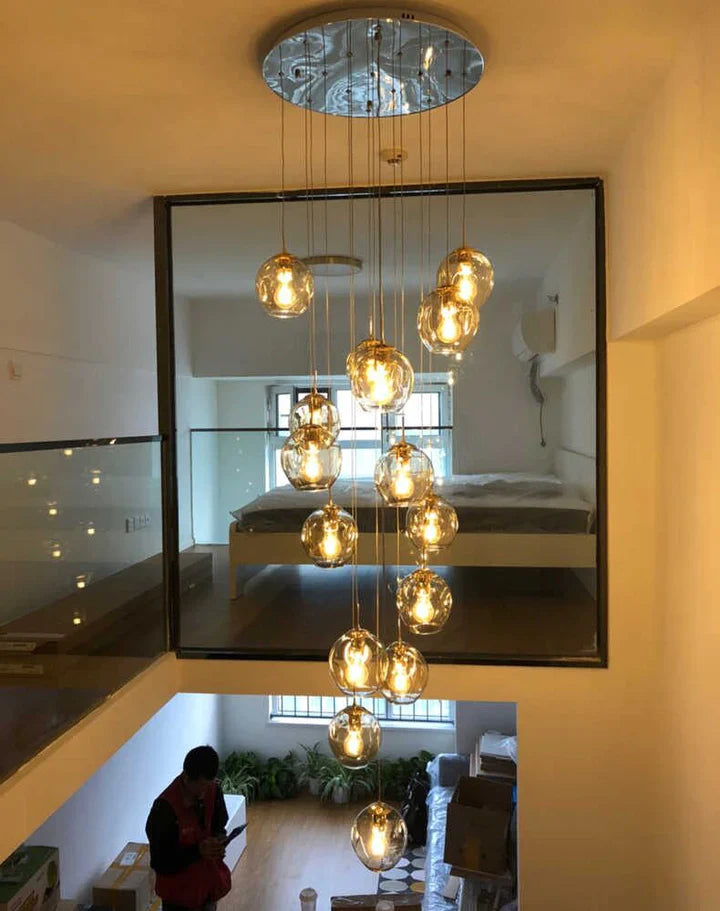 Nordic Designer Long Spiral Glass Chandelier Modern Light Luxury Decorative Light Fixture For Staircase/Hallway