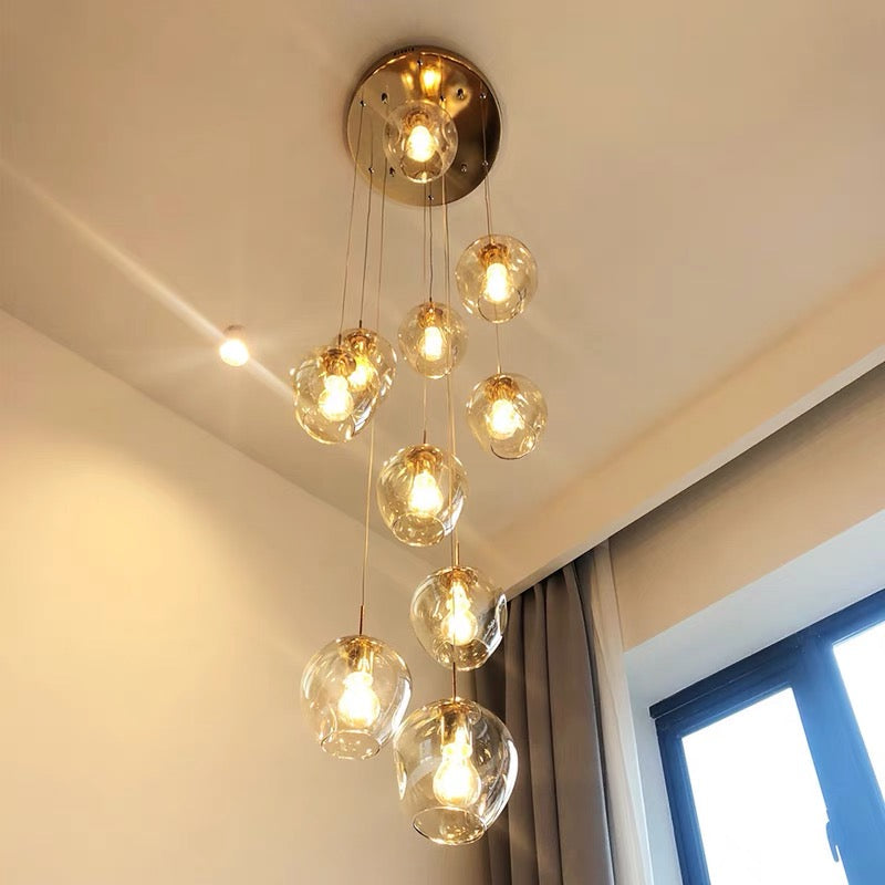 Nordic Designer Long Spiral Glass Chandelier Modern Light Luxury Decorative Light Fixture For Staircase/Hallway