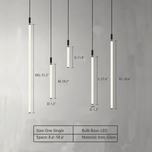 Nordic Fashion Minimalist Black Straight Pendant Chandelier for Bedside/Staircase/Loft/Duplex - Small: 17 LightsWarm LightMerlinlamps