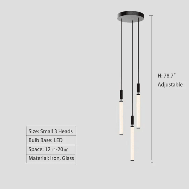 Nordic Fashion Minimalist Black Straight Pendant Chandelier for Bedside/Staircase/Loft/Duplex - Small: 3 LightsWarm LightMerlinlamps