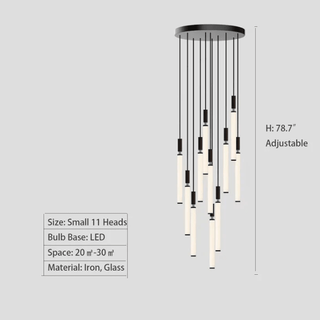 Nordic Fashion Minimalist Black Straight Pendant Chandelier for Bedside/Staircase/Loft/Duplex - Small: 5 LightsWarm LightMerlinlamps
