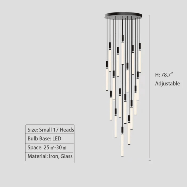 Nordic Fashion Minimalist Black Straight Pendant Chandelier for Bedside/Staircase/Loft/Duplex - Small: 5 LightsWarm LightMerlinlamps
