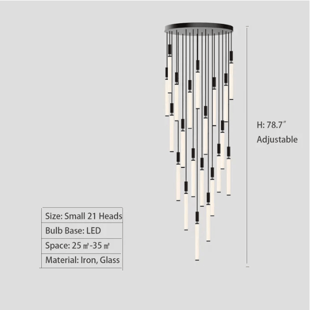 Nordic Fashion Minimalist Black Straight Pendant Chandelier for Bedside/Staircase/Loft/Duplex - Small: 5 LightsWarm LightMerlinlamps