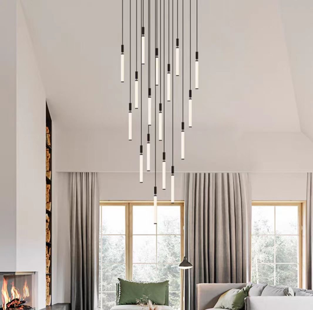 Nordic Fashion Minimalist Black Straight Pendant Chandelier for Bedside/Staircase/Loft/Duplex - Small: 21 LightsWarm LightMerlinlamps