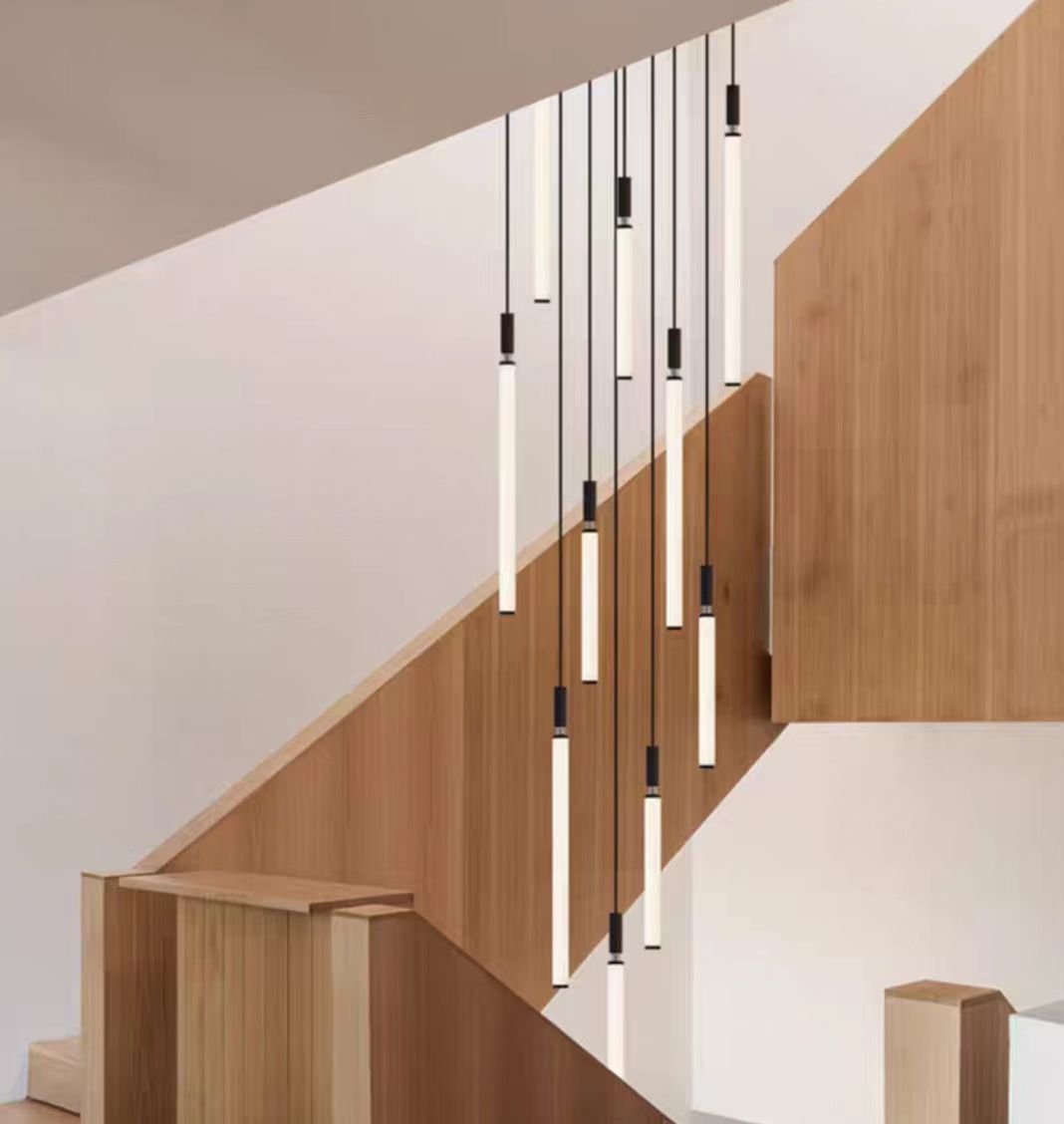 Nordic Fashion Minimalist Black Straight Pendant Chandelier for Bedside/Staircase/Loft/Duplex - Small: 11 LightsWarm LightMerlinlamps