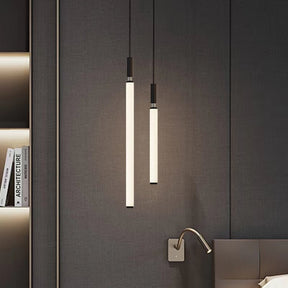 Nordic Fashion Minimalist Black Straight Pendant Chandelier for Bedside/Staircase/Loft/Duplex - One SingleWarm LightMerlinlamps