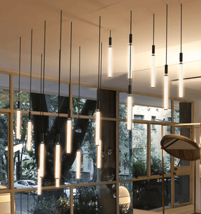 Nordic Fashion Minimalist Black Straight Pendant Chandelier for Bedside/Staircase/Loft/Duplex - Small: 17 LightsWarm LightMerlinlamps