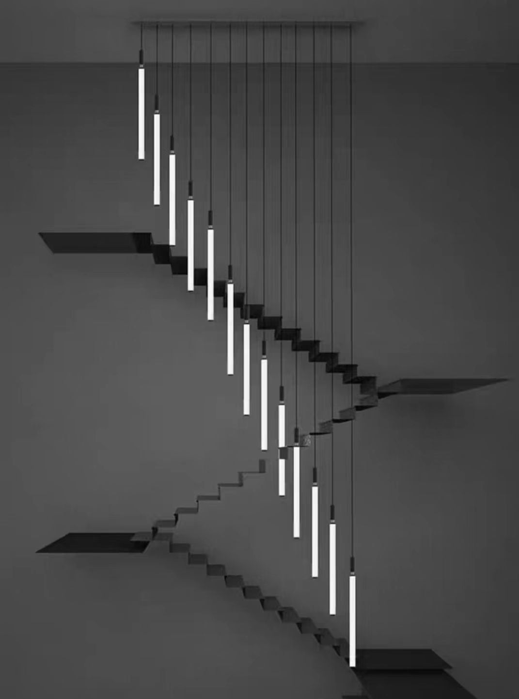 Nordic Fashion Minimalist Black Straight Pendant Chandelier for Bedside/Staircase/Loft/Duplex - Small: 17 LightsWarm LightMerlinlamps