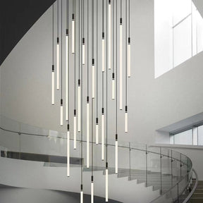 Nordic Fashion Minimalist Black Straight Pendant Chandelier for Bedside/Staircase/Loft/Duplex - Small: 21 LightsWarm LightMerlinlamps