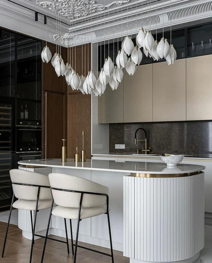 Nordic Magnolia Flower Ceramics Chandelier with Rectangular Canopy