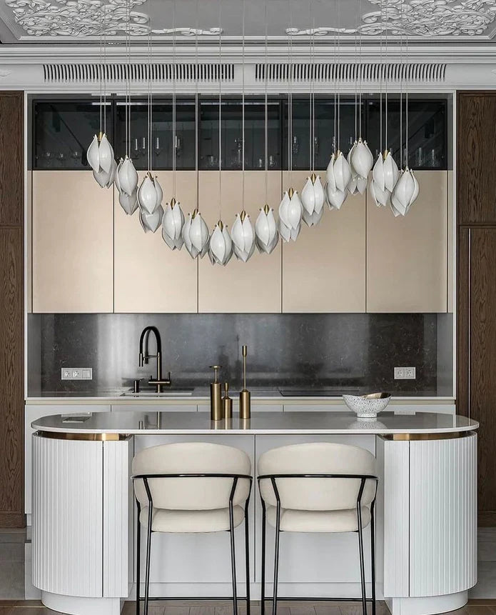 Nordic Magnolia Flower Ceramics Chandelier with Rectangular Canopy