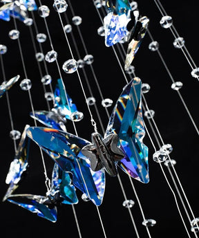 Extra Large Beautiful Wedding K9 Crystal Blue Butterfly Wedding Chandelier For Hotel Foyer Staircase/ Entrance Dining Hall Spiral Ceiling Light