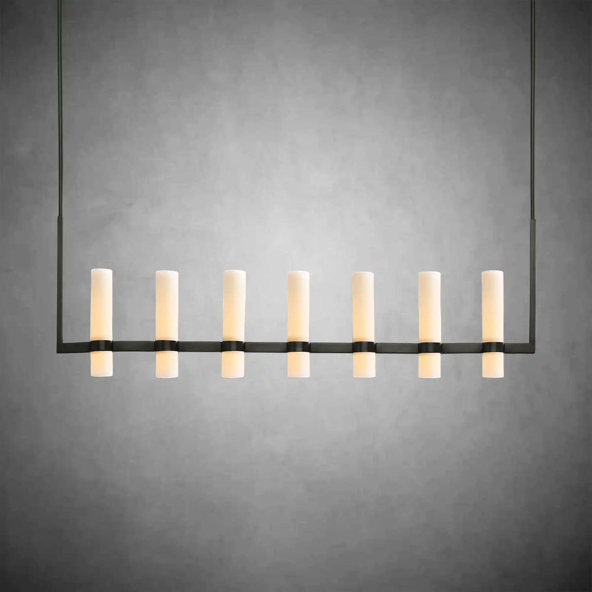 Nova Linear Milk Glass Chandelier – Brass & Bronze Finish