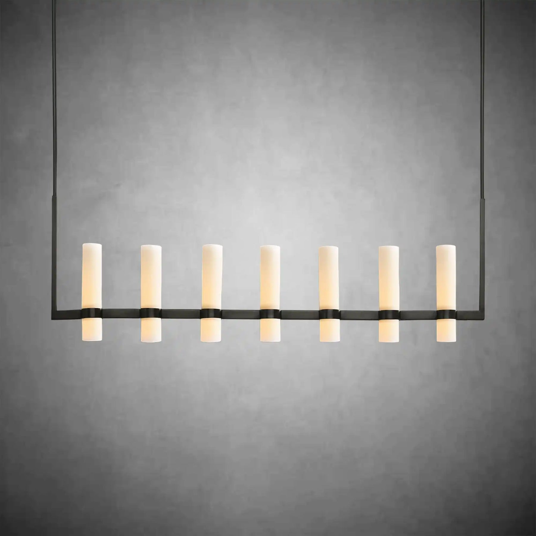 Nova Linear Milk Glass Chandelier – Brass & Bronze Finish