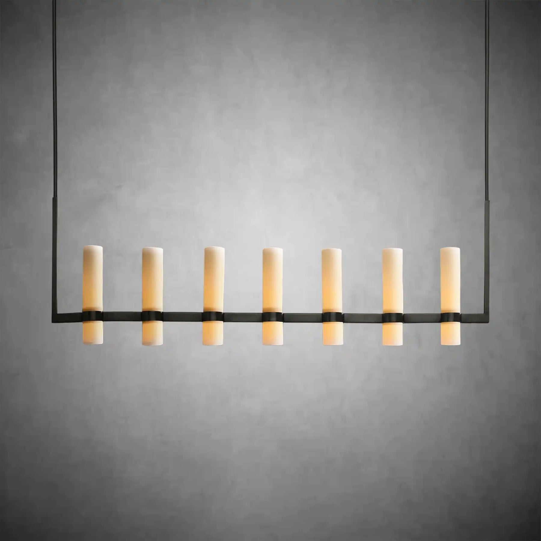 Nova Linear Milk Glass Chandelier – Brass & Bronze Finish