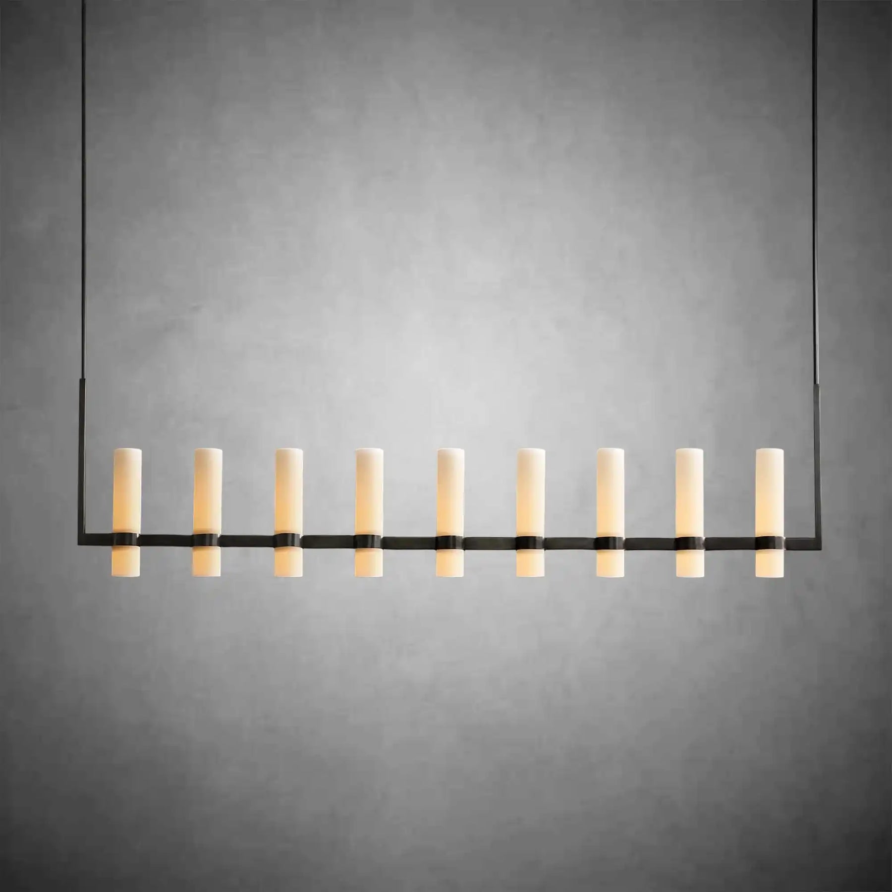Nova Linear Milk Glass Chandelier – Brass & Bronze Finish