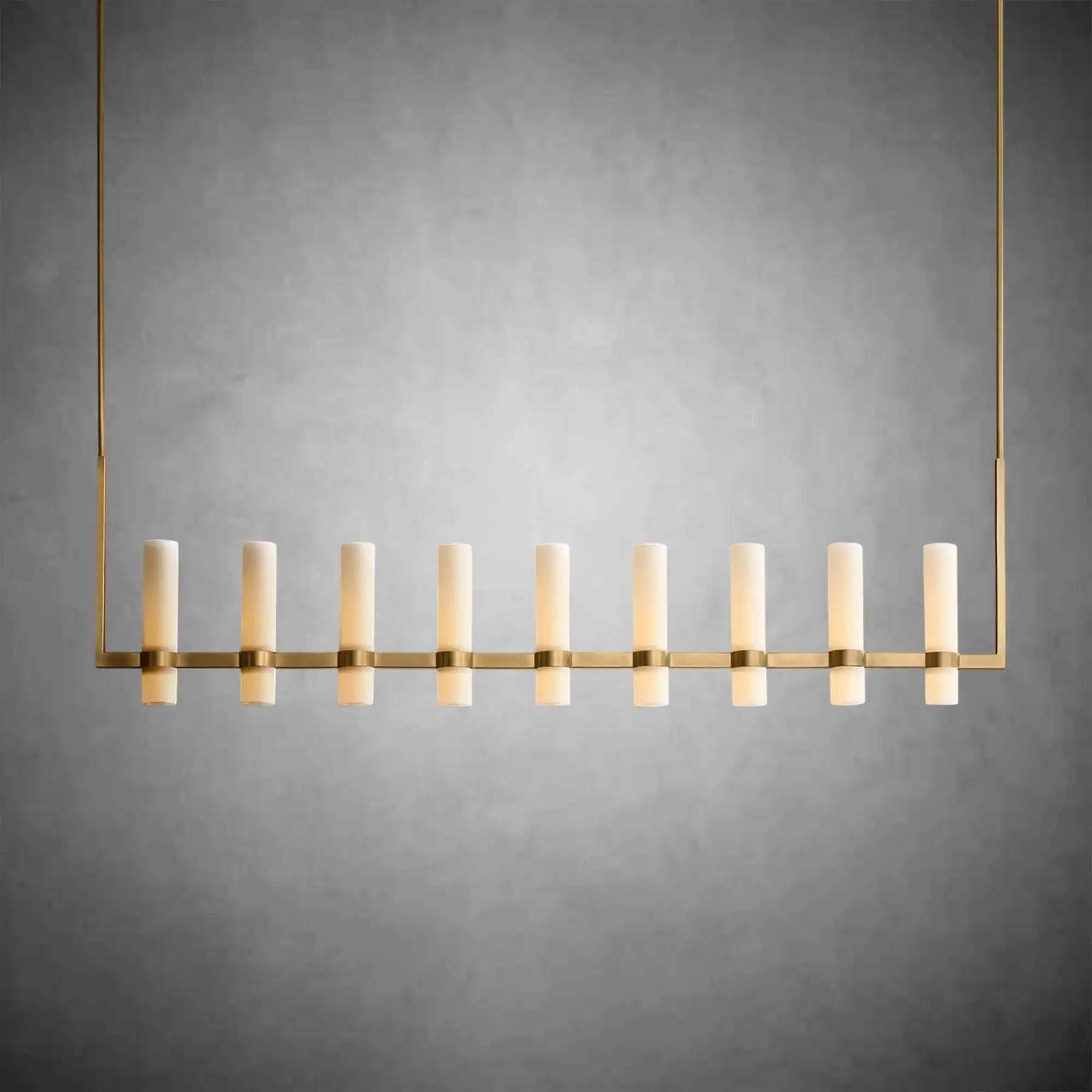 Nova Linear Milk Glass Chandelier – Brass & Bronze Finish