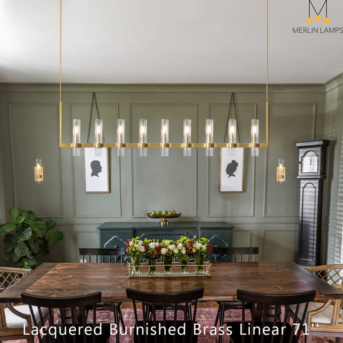 Nova Luxury Linear Glass Chandelier For Kitchen Island Dining Room