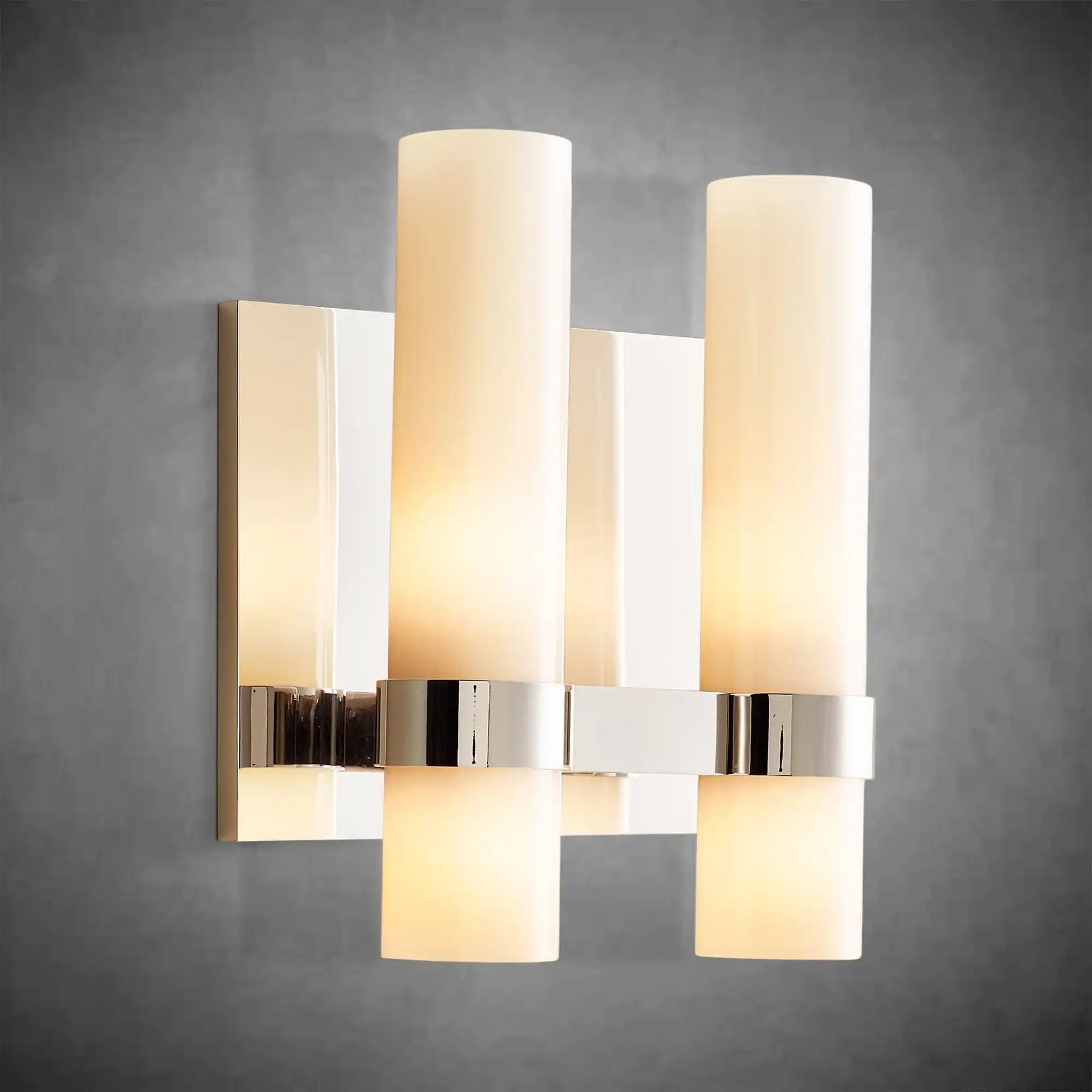 Nova Milk Glass Double Wall Sconce – Brass Bronze Nickel Finishes