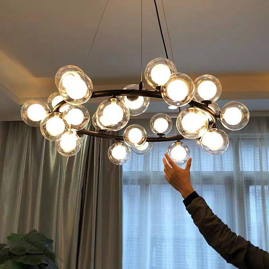 Modern Glass Round Chandelier For Living Room - Melin Lamps