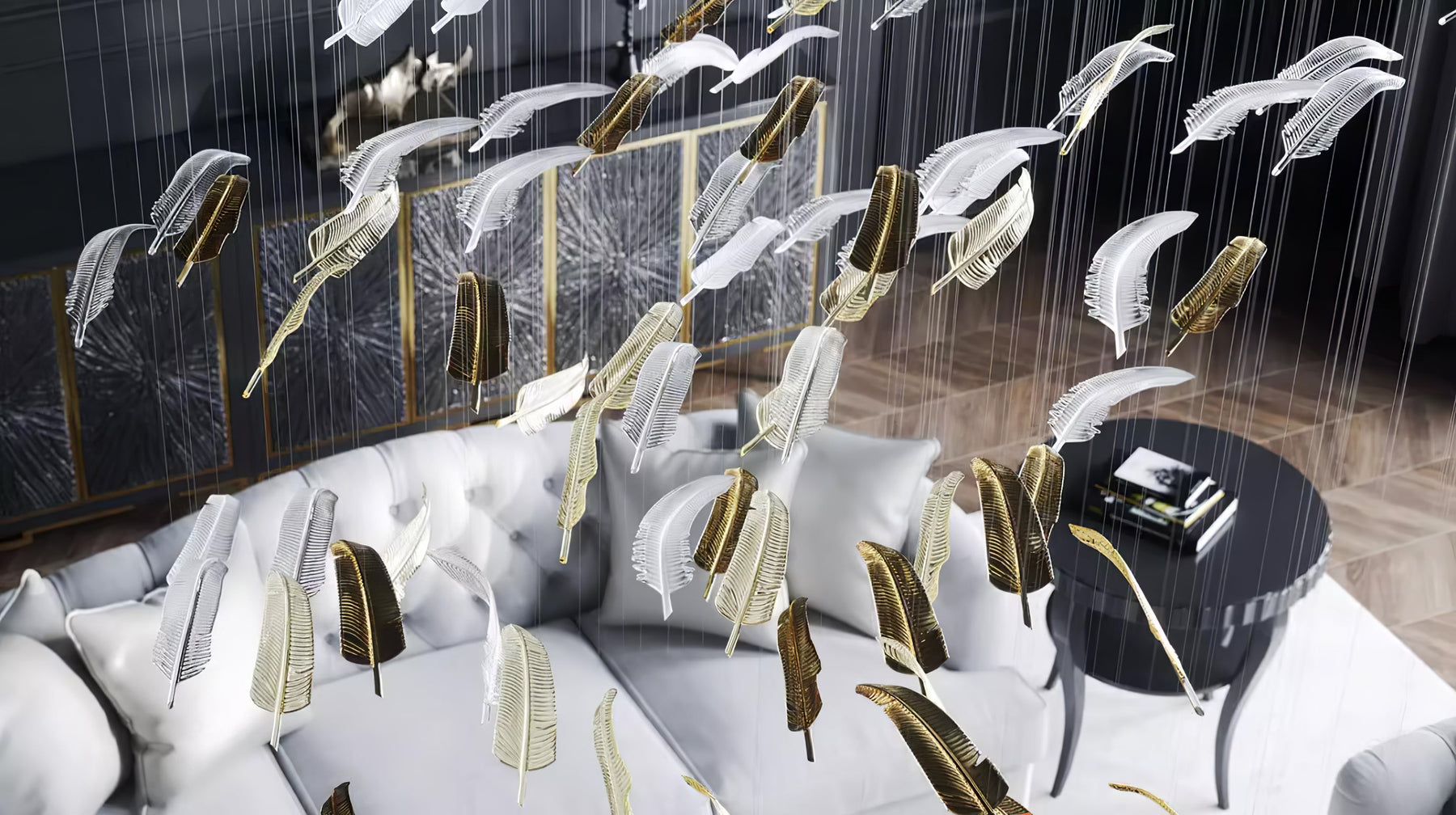 Odette Glass Feathers Chandelier,  Customized Modern Chandelier For Lobby,Hallway,Staircase