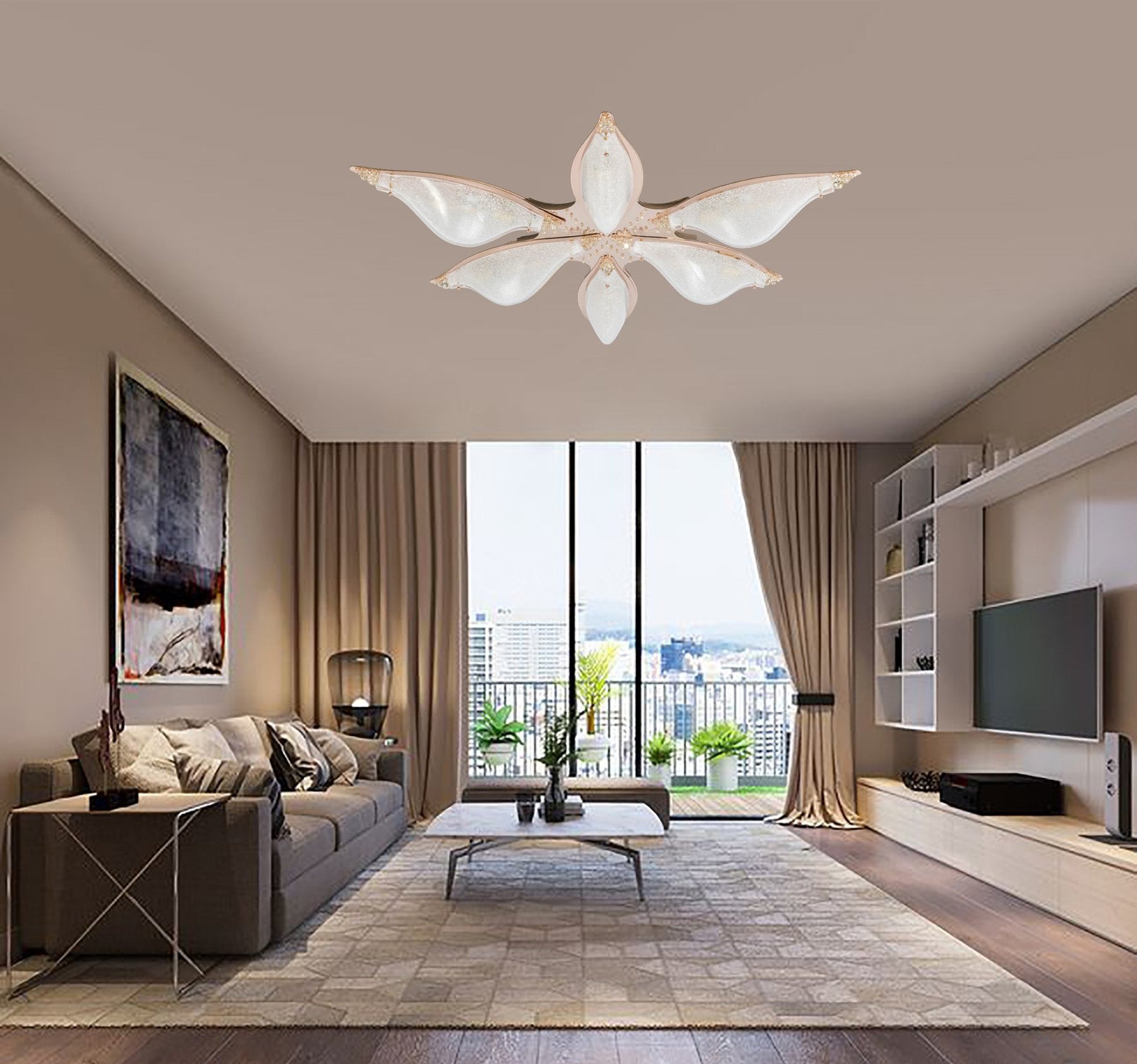 Open-Flower Crystal Murano Flushmount