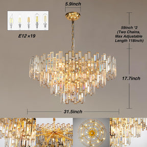 Opulent 31.5" Gold Crystal Chandelier: 4-Tier Modern Round K9 Pendant Light