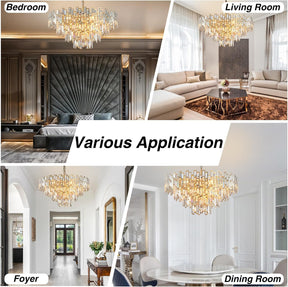 Opulent 31.5" Gold Crystal Chandelier: 4-Tier Modern Round K9 Pendant Light