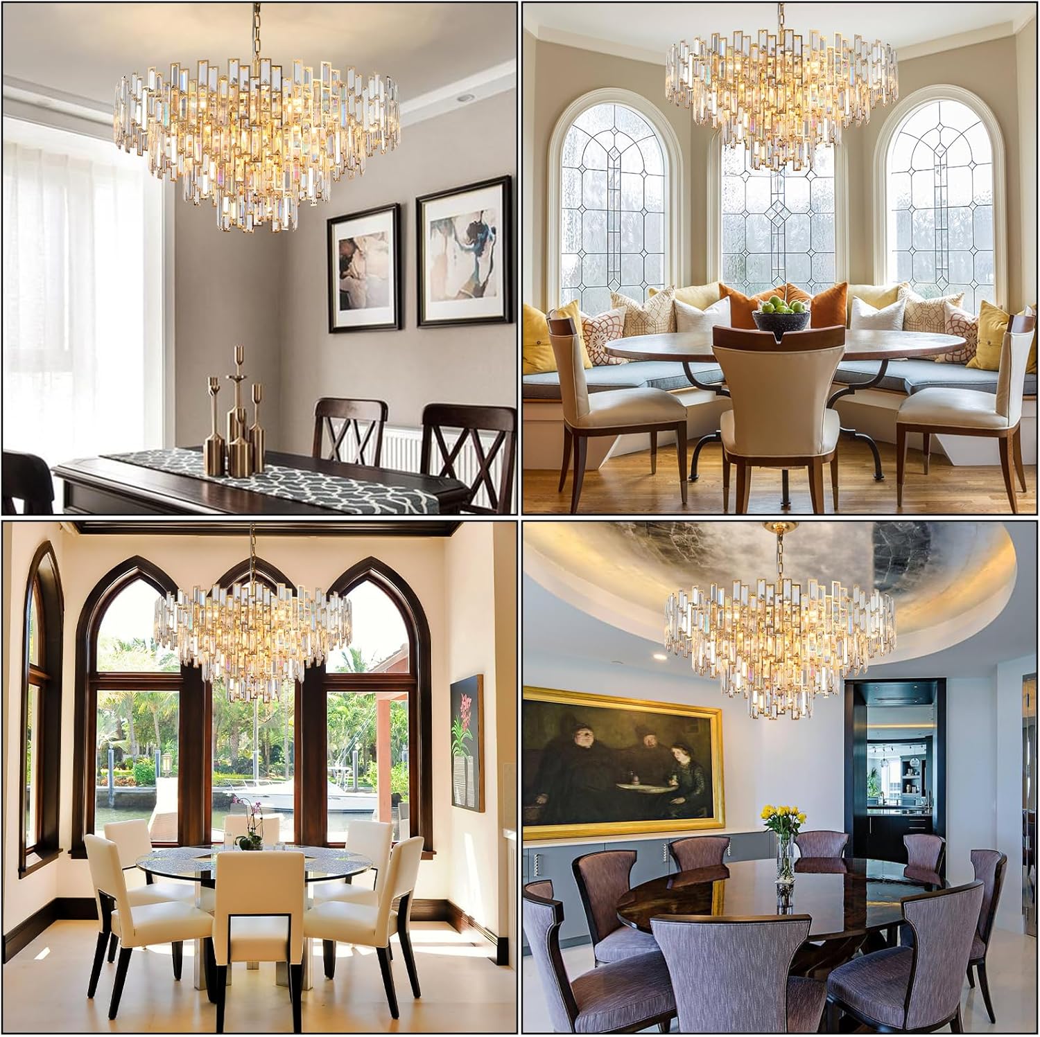 Opulent 31.5" Gold Crystal Chandelier: 4-Tier Modern Round K9 Pendant Light