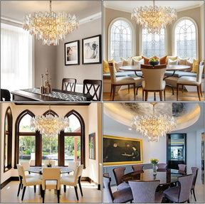 Opulent 31.5" Gold Crystal Chandelier: 4-Tier Modern Round K9 Pendant Light