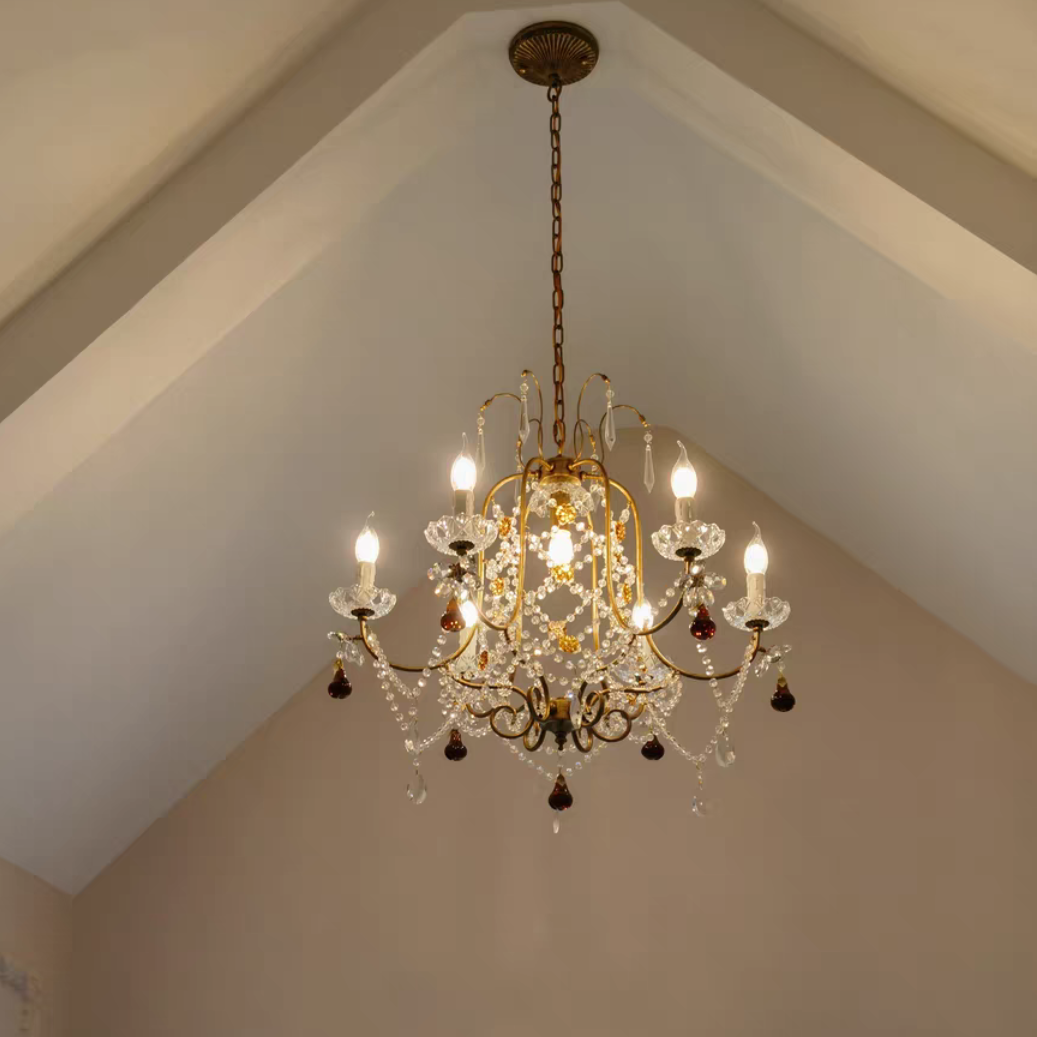 Ornate French Antique Crystal Ceiling Chandelier
