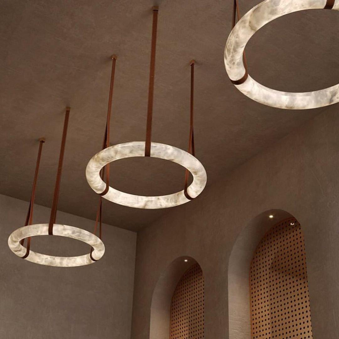 Oslo Pendant Alabaster Chandelier, Halo Ring Chandelier