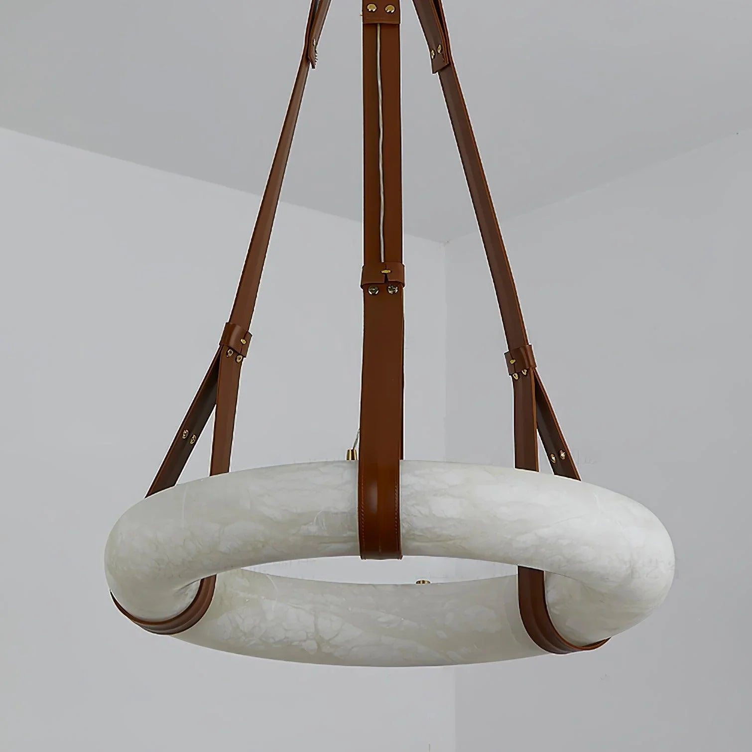 Oslo Pendant Alabaster Chandelier, Halo Ring Chandelier
