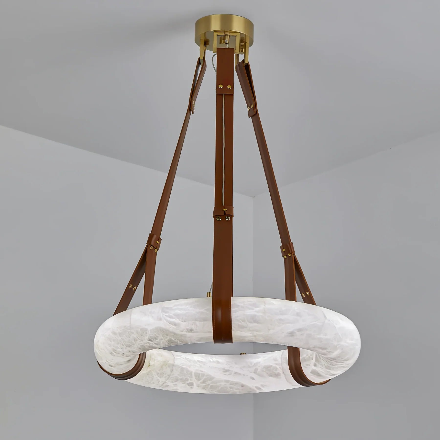 Oslo Pendant Alabaster Chandelier, Halo Ring Chandelier