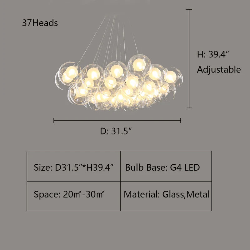 Oversize Modern Glass Ball Bubble Light Art Chandelier for Living/Dining Room/Clothing Store