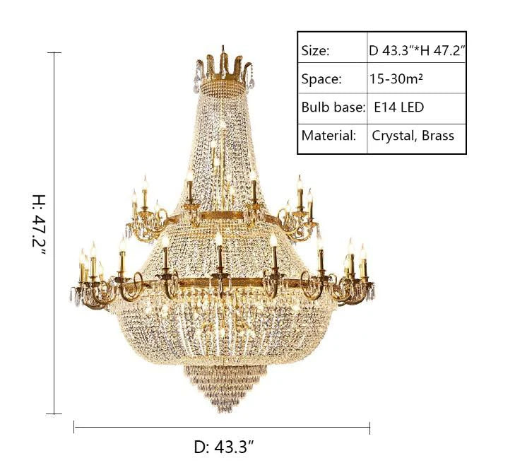 Oversized Luxury Double-layers Golden French Style Crystal Chandelier for Living/Dinning Room/Foyer/Hallway/Staircase