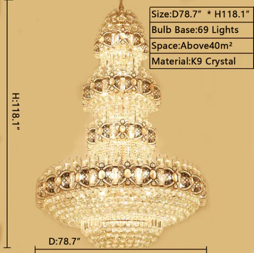 Oversized Luxury Multi-layers Gold Crystal Chandelier For High-ceiling Living Room/Foyer
