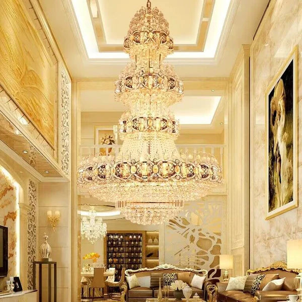 Oversized Luxury Multi-layers Gold Crystal Chandelier For High-ceiling Living Room/Foyer