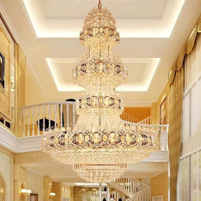Oversized Luxury Multi-layers Gold Crystal Chandelier For High-ceiling Living Room/Foyer