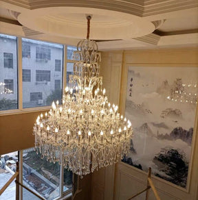 Oversized Luxury Traditional Gold/Chrome Candle Branch Crystal Chandelier for 2-story/Duplex Buildings
