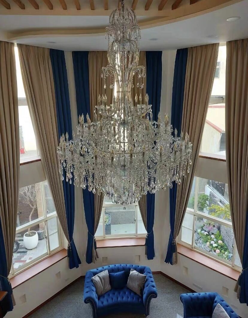 Oversized Luxury Traditional Gold/Chrome Candle Branch Crystal Chandelier for 2-story/Duplex Buildings