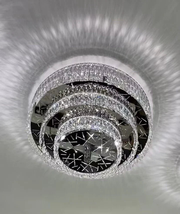 Oversized Modern Creative Flush Mount Round Multi-layers Crystal Pendant Chandelier for Living/Dining Room/Hallway