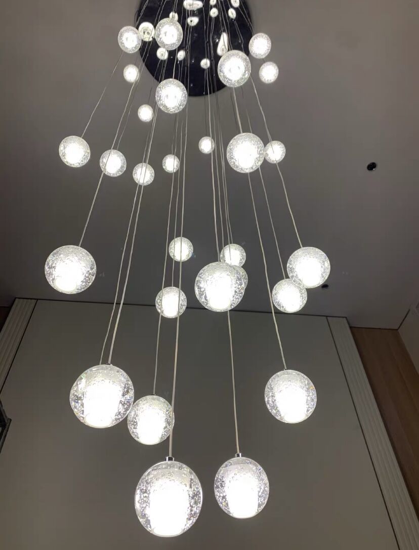 Oversized Nordic Art Round Air Bubbles Pendant Chandelier for Stairs/Spiral Staircase/Hotel Lobby