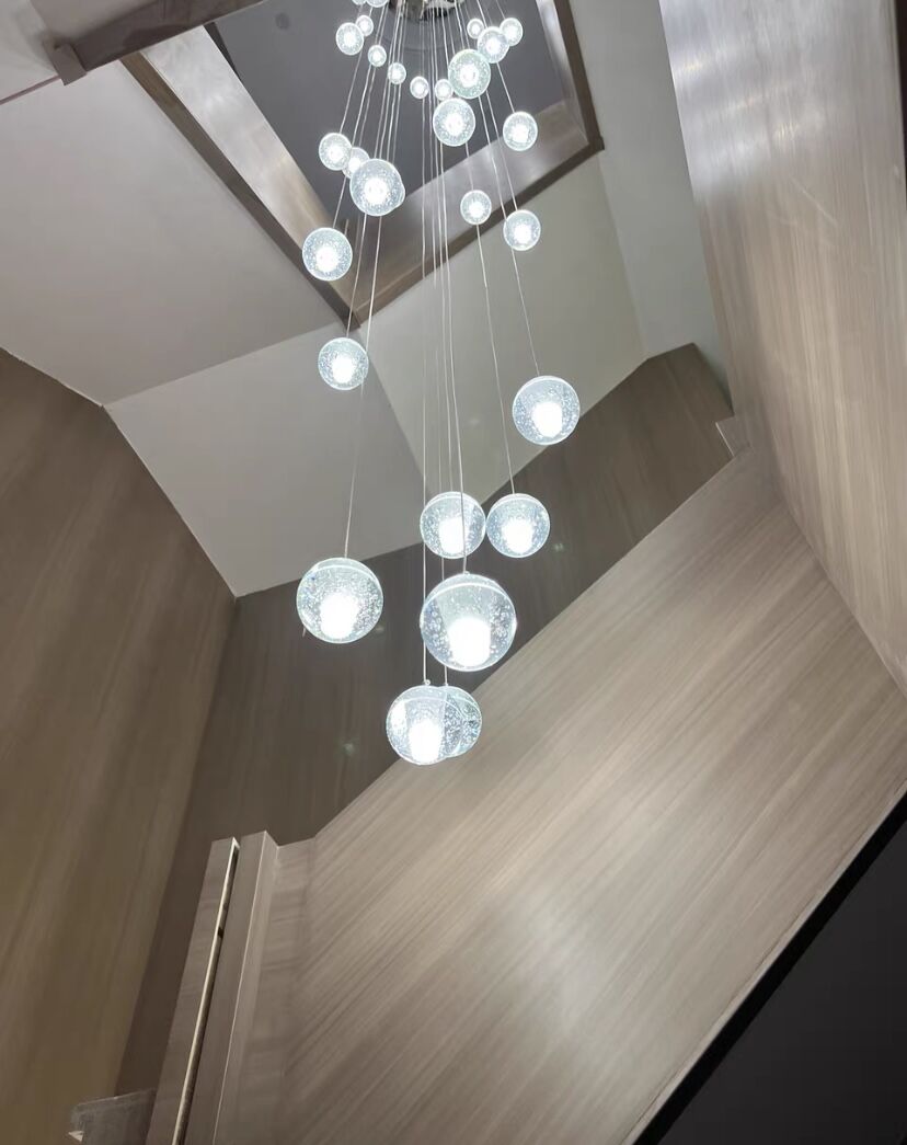 Oversized Nordic Art Round Air Bubbles Pendant Chandelier for Stairs/Spiral Staircase/Hotel Lobby
