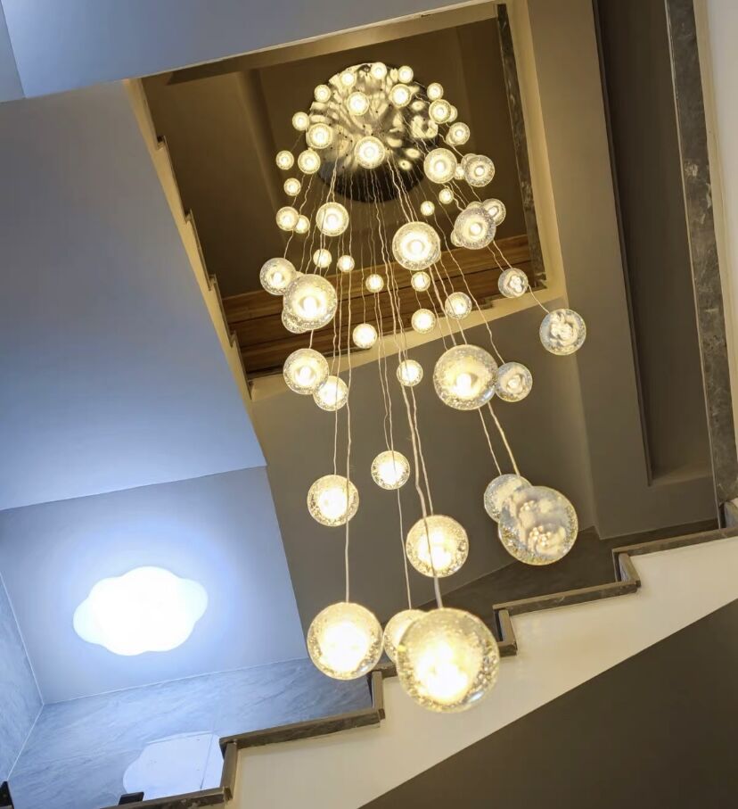 Oversized Nordic Art Round Air Bubbles Pendant Chandelier for Stairs/Spiral Staircase/Hotel Lobby