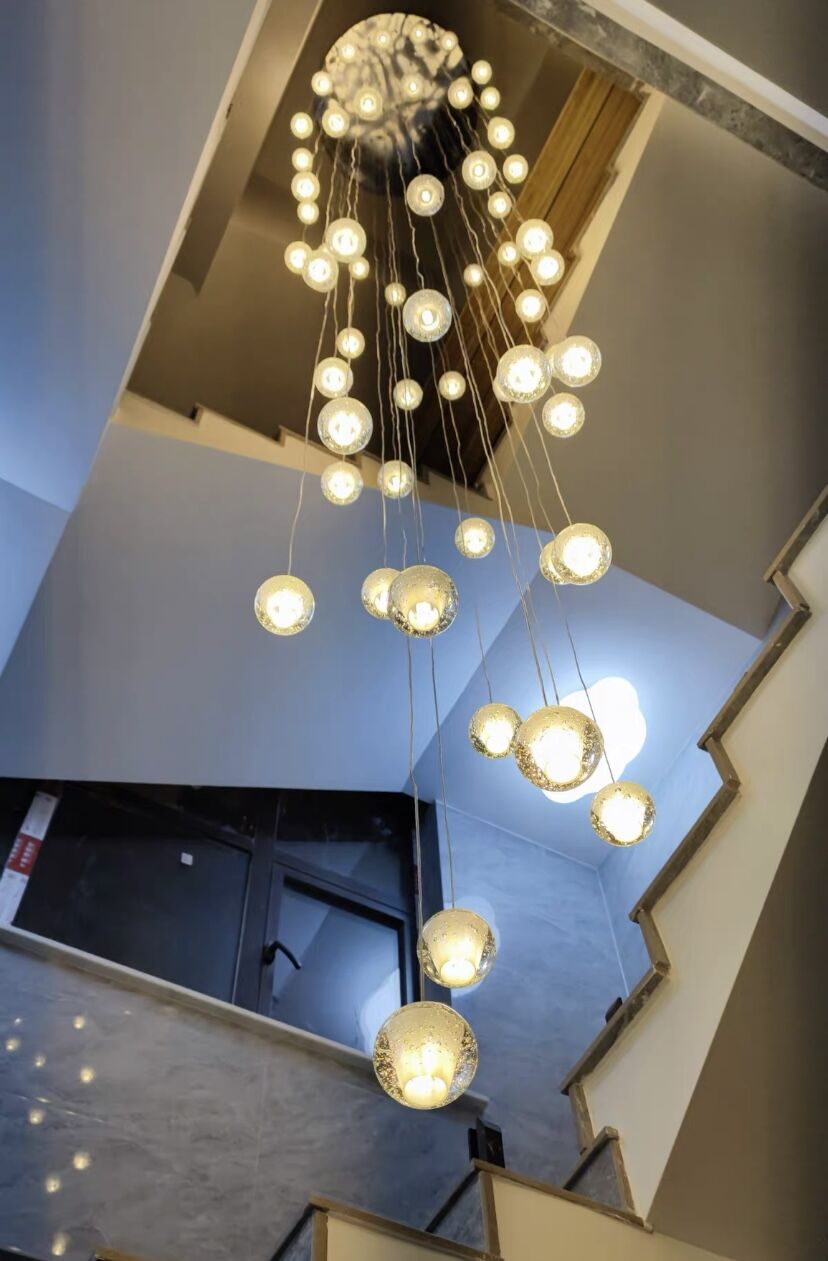 Oversized Nordic Art Round Air Bubbles Pendant Chandelier for Stairs/Spiral Staircase/Hotel Lobby
