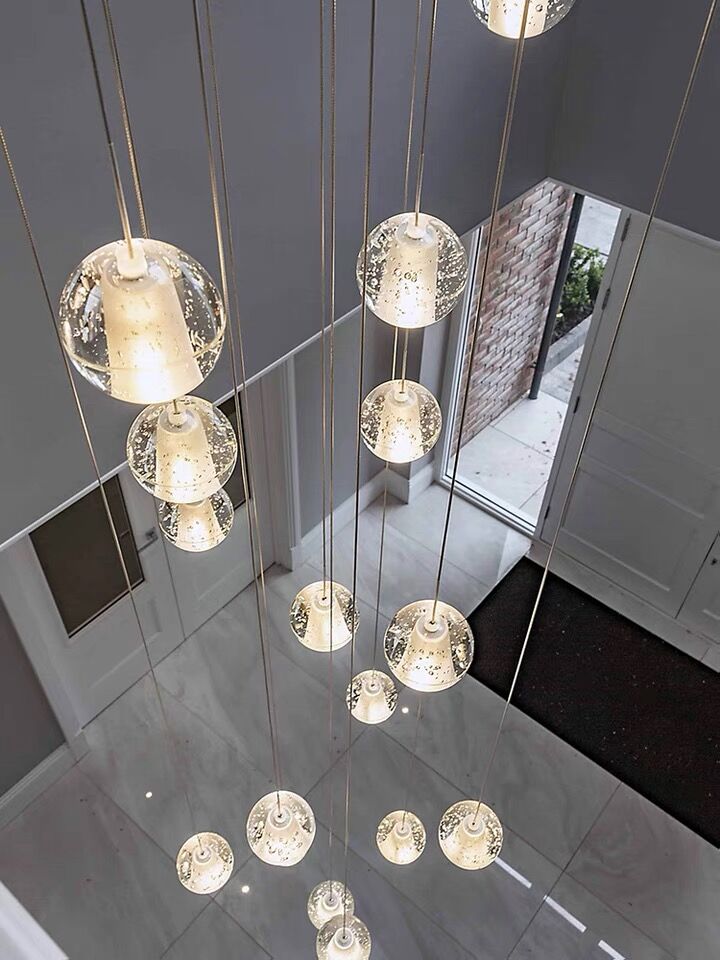 Oversized Nordic Art Round Air Bubbles Pendant Chandelier for Stairs/Spiral Staircase/Hotel Lobby