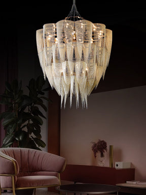 Oversized Post-Modern Aluminium Chain Tassel Pendant Chandelier for Large Living Room/Staircase/Villa