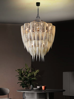 Oversized Post-Modern Aluminium Chain Tassel Pendant Chandelier for Large Living Room/Staircase/Villa
