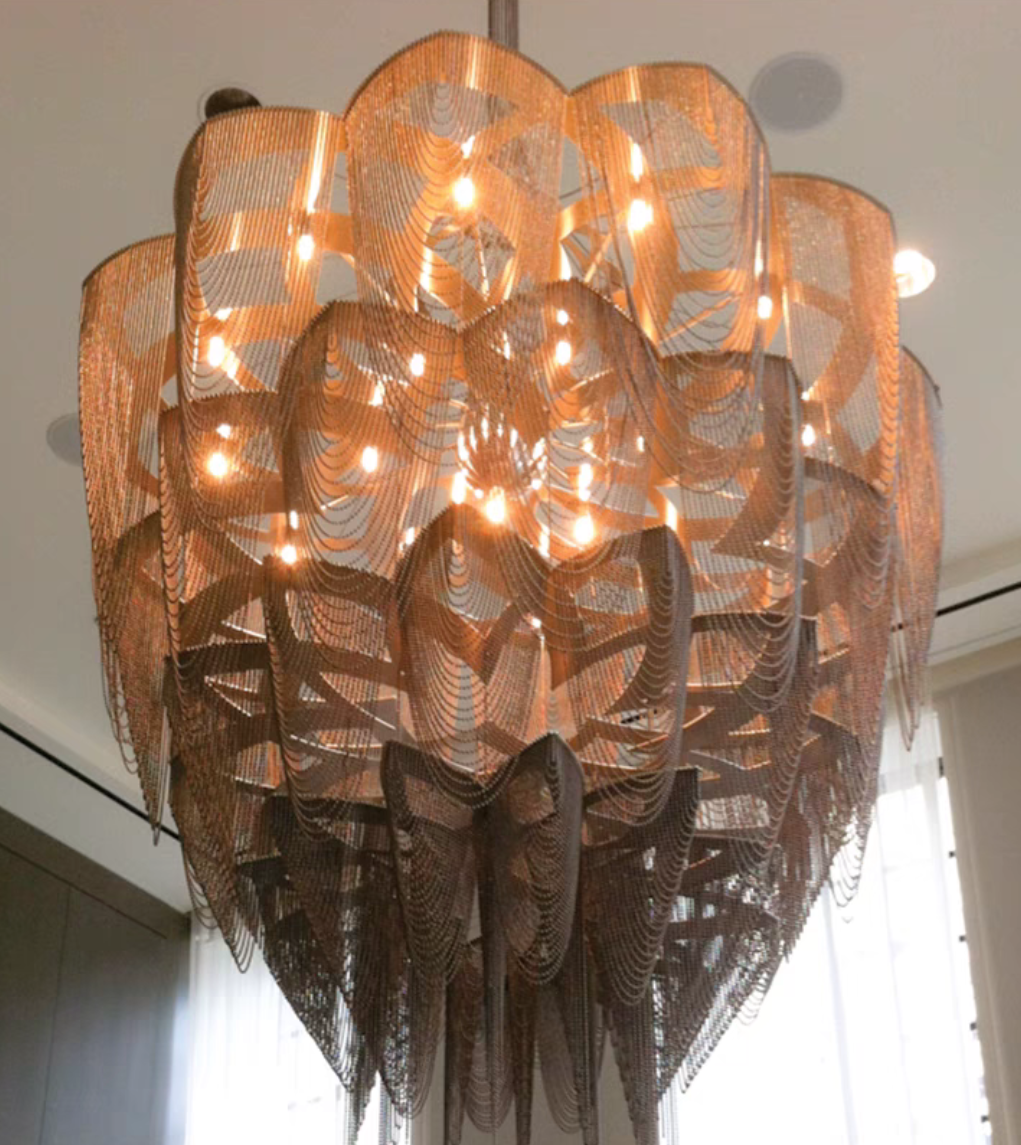 Oversized Post-Modern Aluminium Chain Tassel Pendant Chandelier for Large Living Room/Staircase/Villa